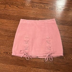 Rose Pink denim skirt with ties